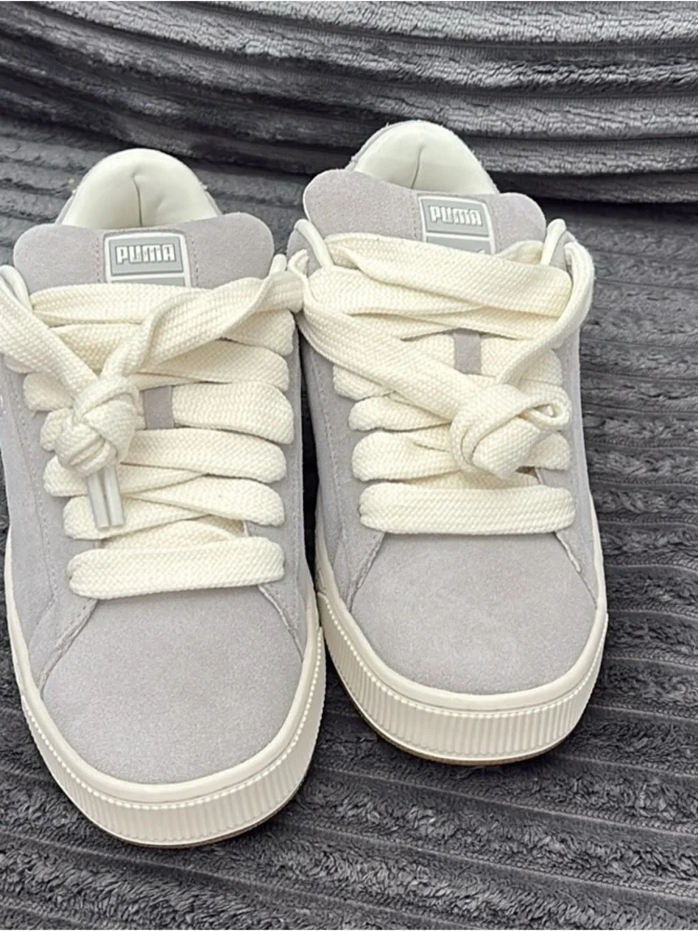 Puma Men’s Suede Low-Top Sneakers in Light Gray and Cream